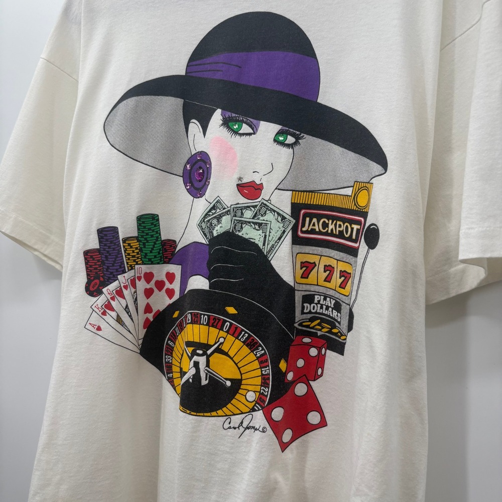 Art Attack Mens Size Large Casino Graphic Shirt White Single Stitch 80s - Picture 7 of 7